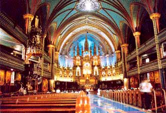 The inside of Basilica Notre Dame in Vieux Montreal