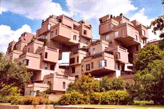 The famous pre-fabricated housing experiment Habitat 67 designed for the 1967 World Expo
