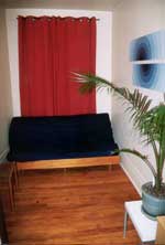 the front room, with plant and picture