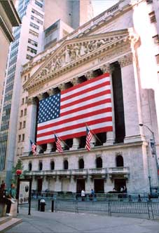 New York Stock Exchange with extra tight security. They've even tried to hide it in a big flag.