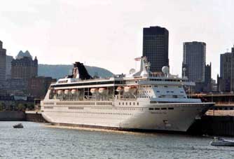 A cruise ship docked near the old port
